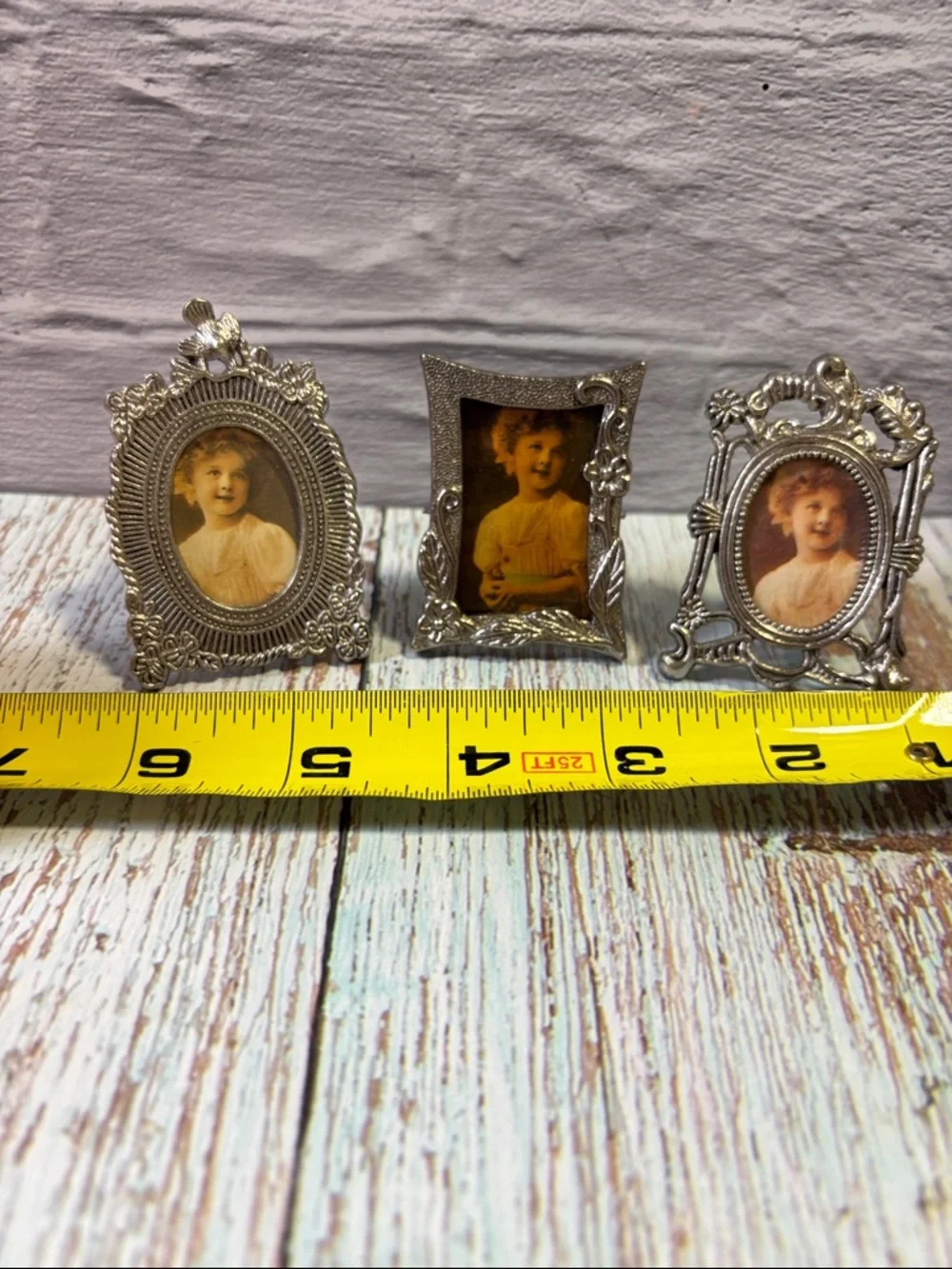 Vintage Victorian Silver Tone Mini Decorative Picture Frames - Set of 3 #117